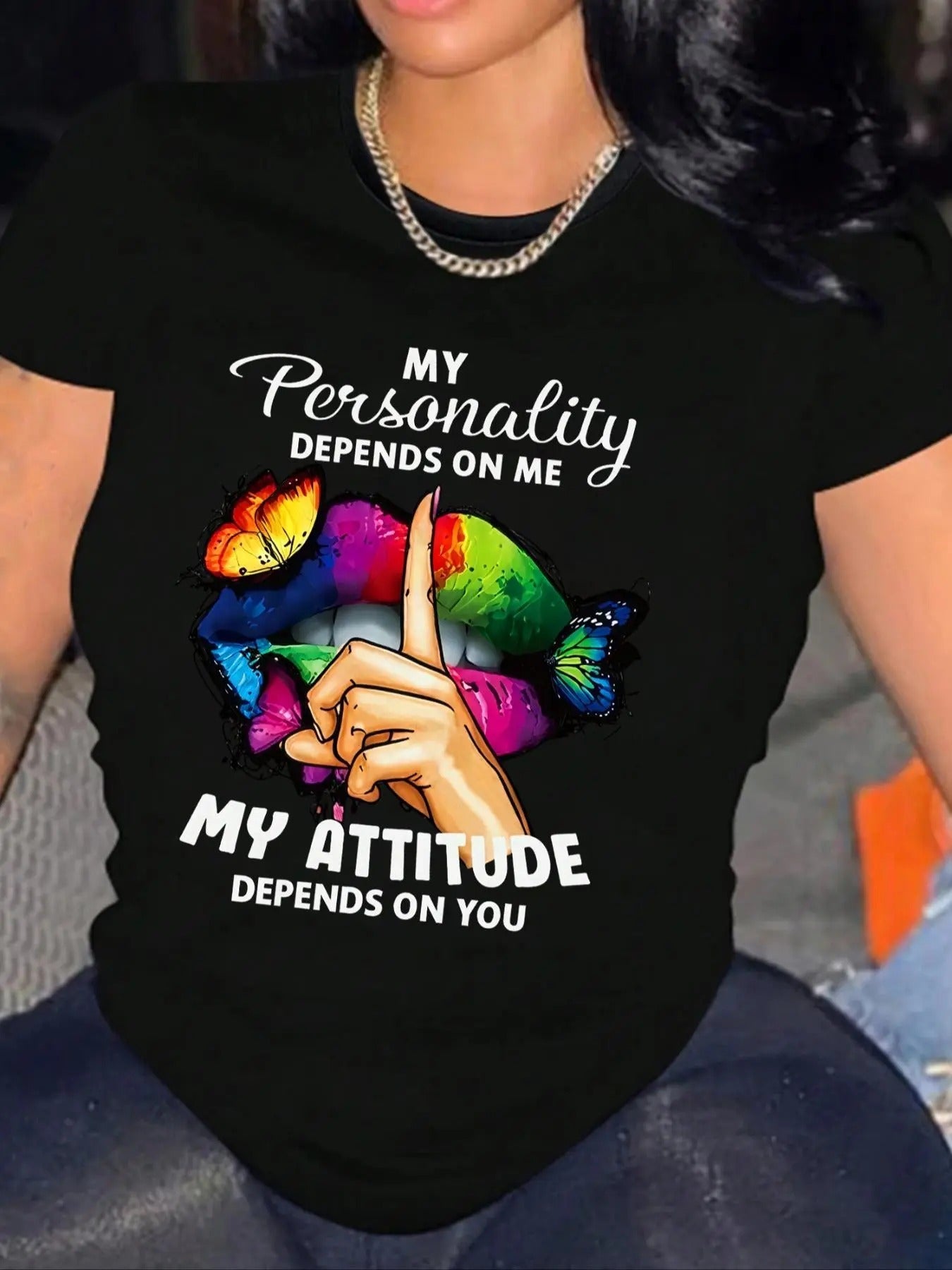 Women's Butterfly & Letter Print Round Neck Tee, Fashion Casual Crew Neck T-Shirt for Daily Holiday Vacation Outdoor Wear, Ladies Clothes for Summer