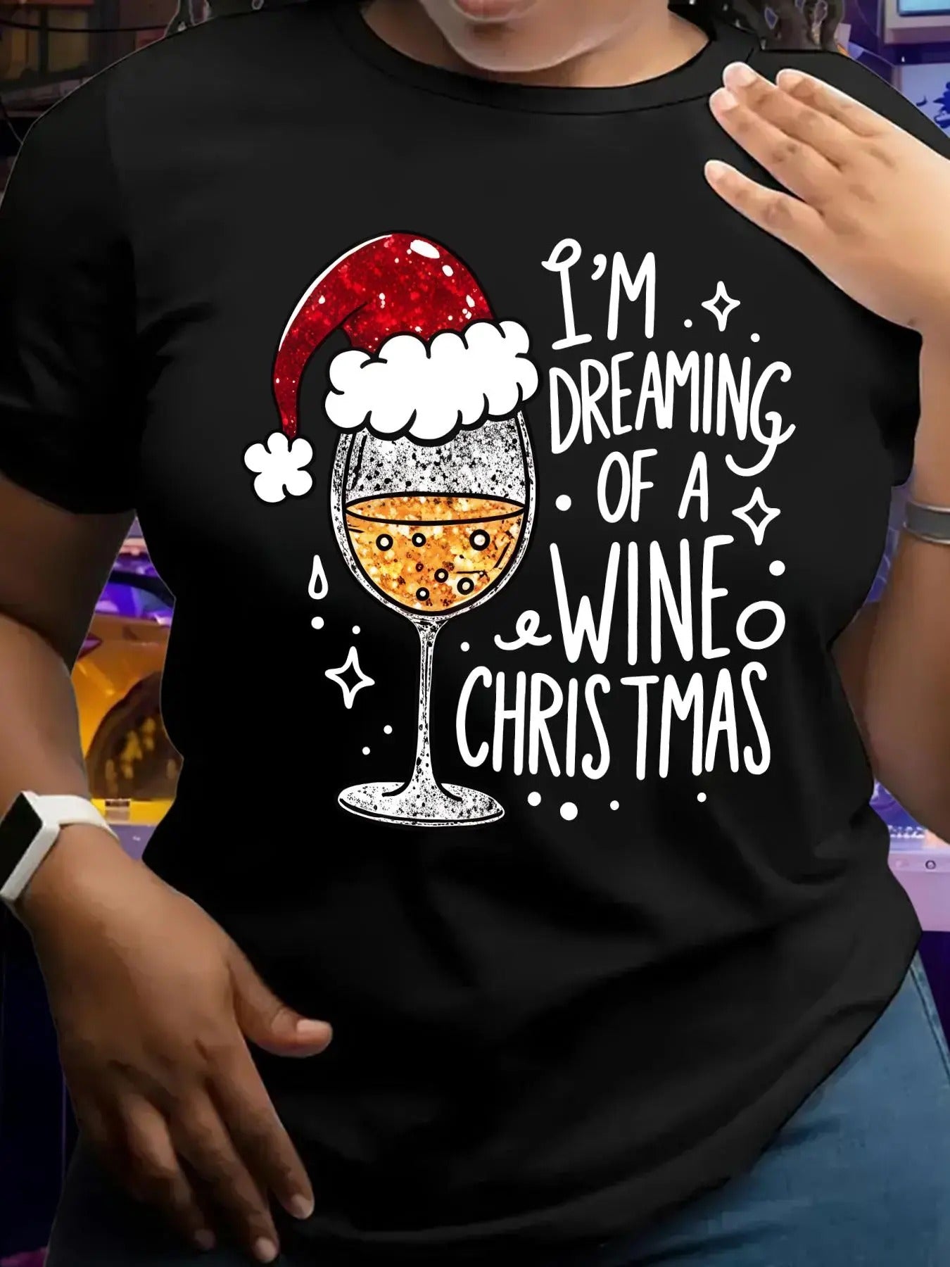 Women's Christmas Themed Letter & Goblet Print Round Neck Tee, Trendy Casual Short Sleeve T-Shirt for Daily Wear, Ladies Spring & Fall Outfit