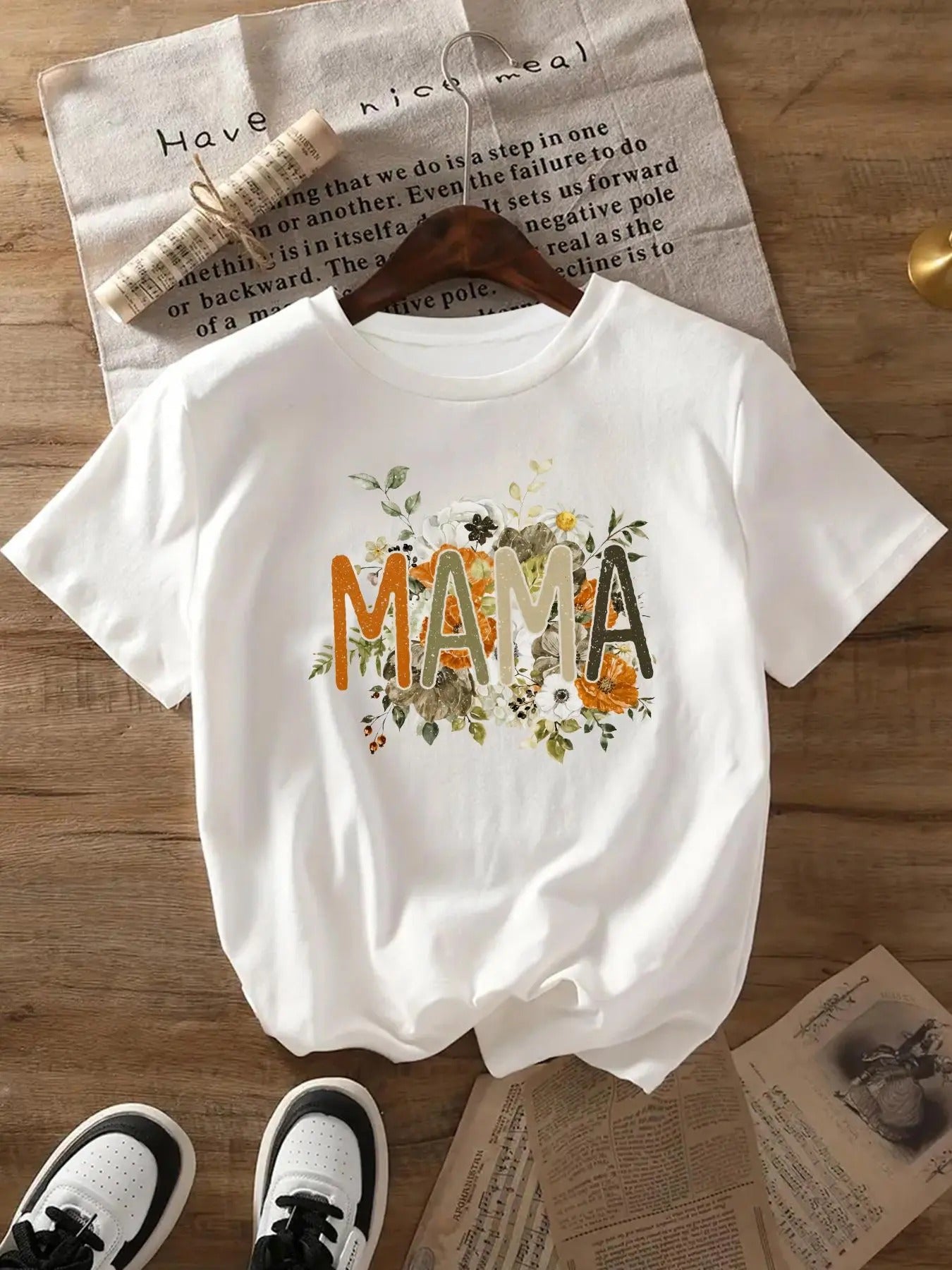 Women's Floral & Letter Print Round Neck Tee, Casual Short Sleeve Crew Neck T-Shirt for Daily Wear, Ladies Clothes for All Seasonsstyle{n002}3