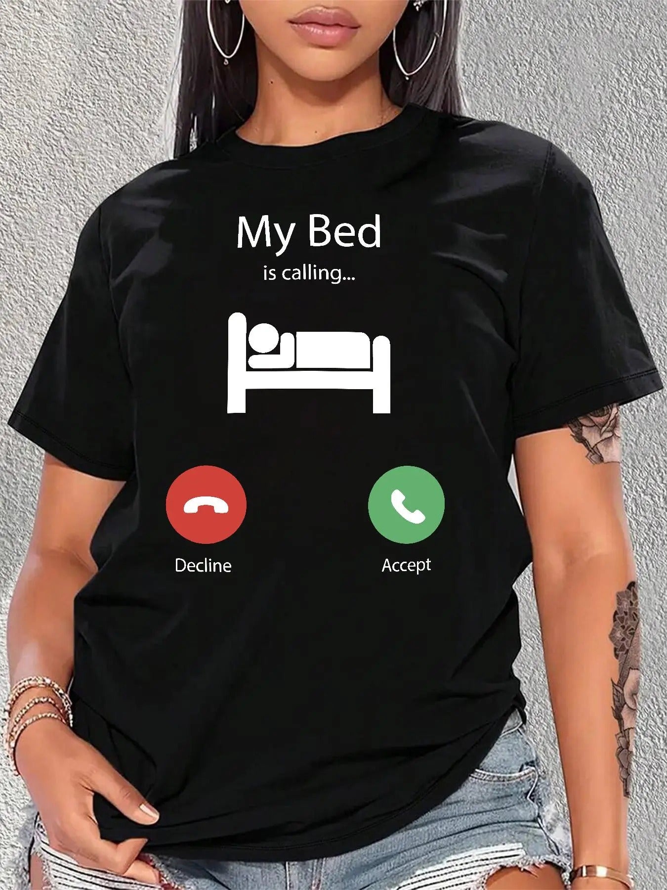 Women's Letter & Bed Print Round Neck Tee, Vintage Trendy Casual Short Sleeve T-shirt for Daily Wear, Ladies All Seasons Outfit