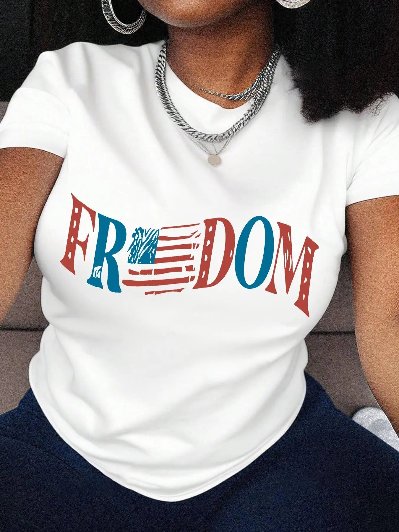 Women's Letter & Geometric Graphic Round Neck Tee, Casual Short Sleeve T-Shirt for Summer, Fashion Women's Top for Daily Wear