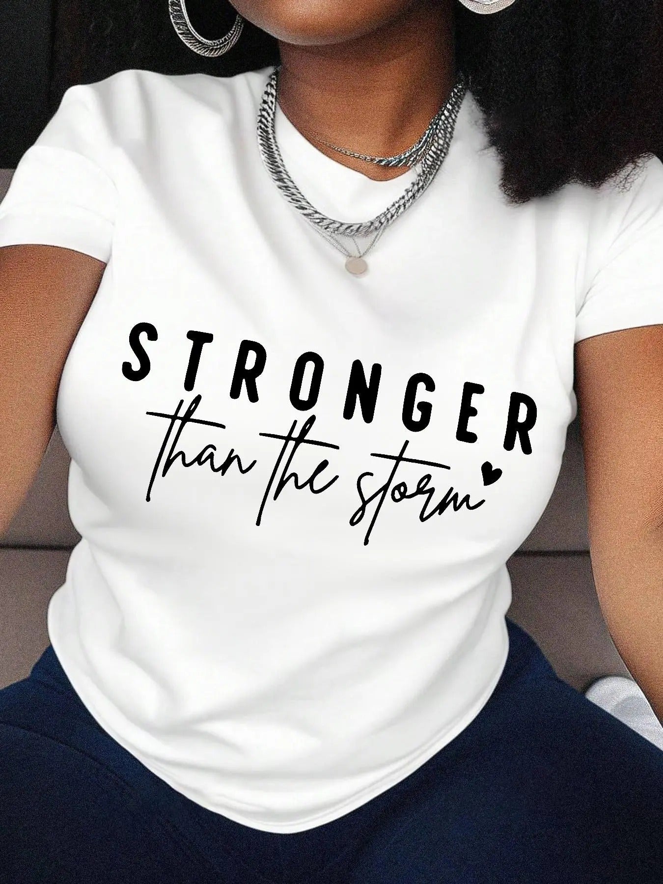 Women's Letter & Heart Print Round Neck Tee, Casual Short Sleeve Crew Neck T-shirt for Daily Wear, Ladies Clothes for All Seasons