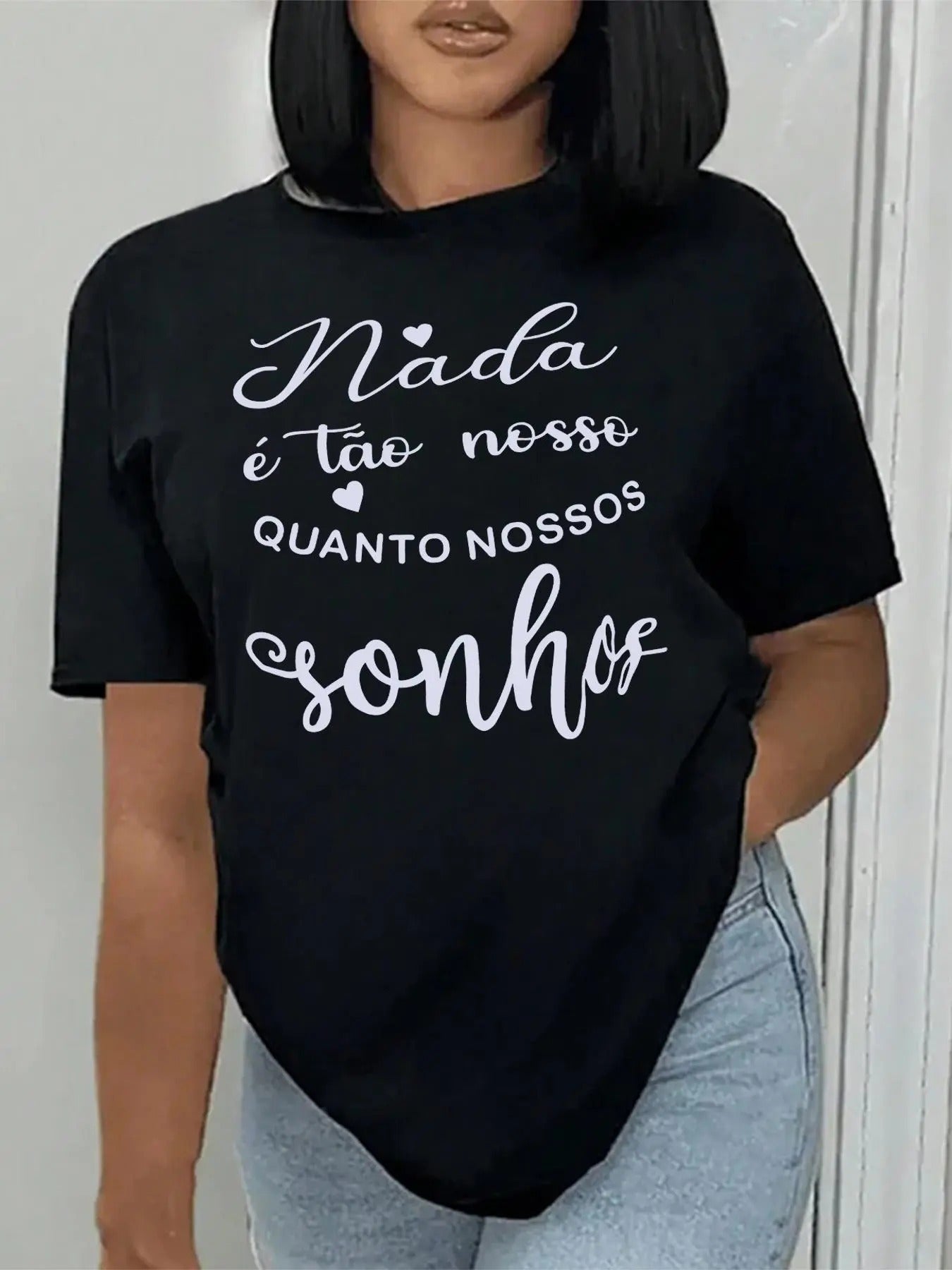 Women's Letter & Heart Print Round Neck Tee, Casual Short Sleeve T-shirt for Daily Wear, Ladies All Seasons Outfit