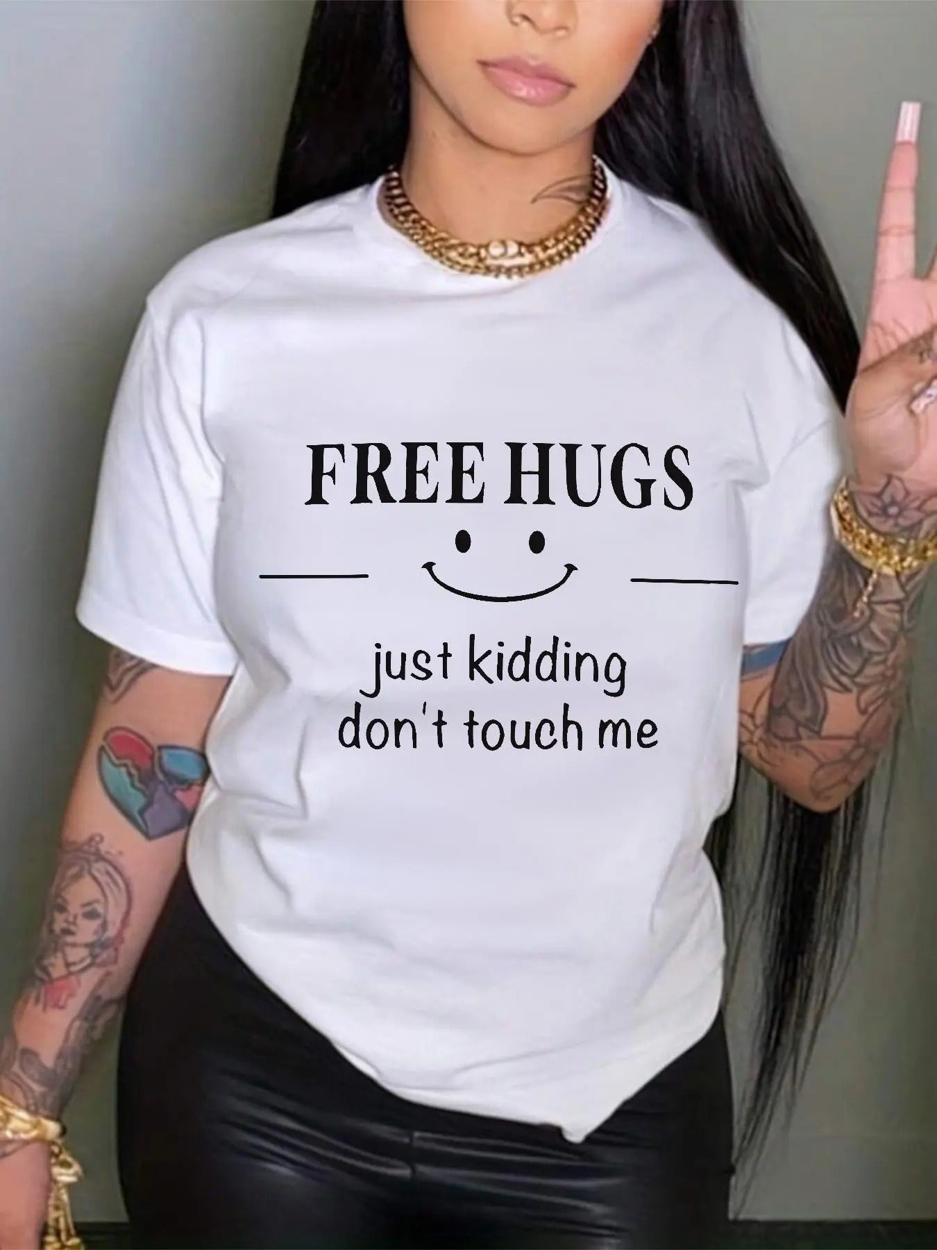 Women's Letter & Smile Face Print Round Neck Tee, Trendy Casual Short Sleeve T-Shirt for Daily Wear, Ladies Summer Outfit