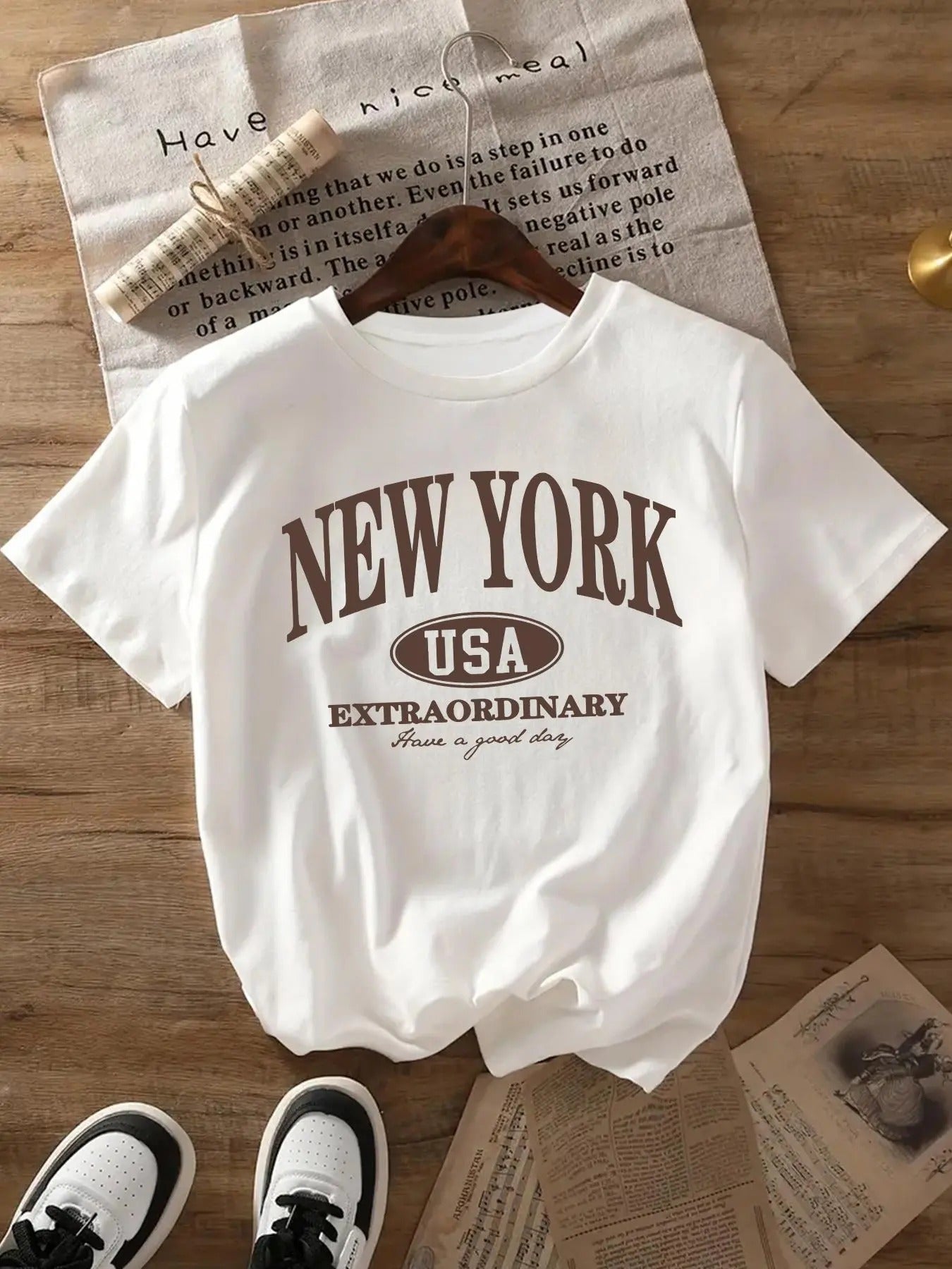 Women's Letter Print Round Neck Tee, Casual Short Sleeve Crew Neck T-shirt for Daily Wear, Ladies Clothes for All Seasonsstyle{n002}11