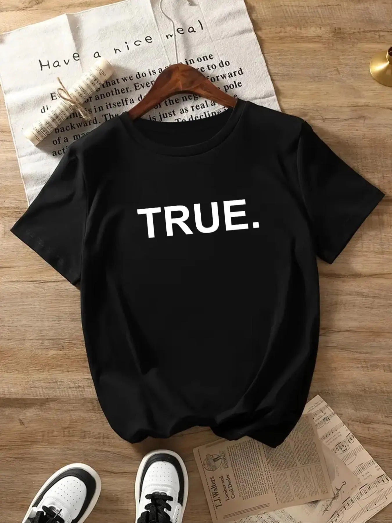 Women's Letter Print Round Neck Tee, Casual Short Sleeve Crew Neck T-shirt for Daily Wear, Ladies Clothes for All Seasonsstyle{n002}12