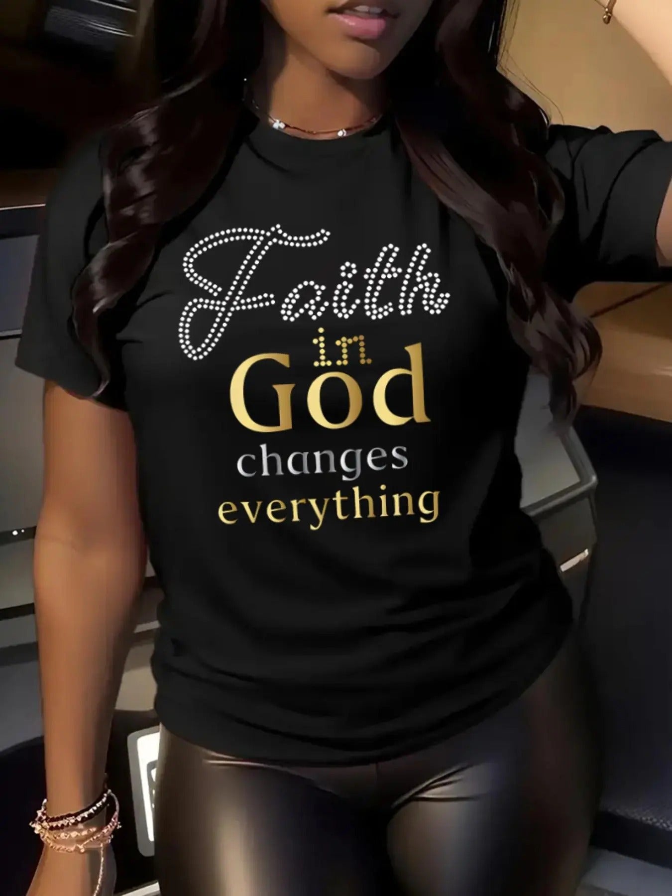 Women's Letter Print Round Neck Tee, Fashion Casual Crew Neck Short Sleeve T-Shirt for Daily Holiday Vacation Outdoor Wear, Ladies Clothes for Summer