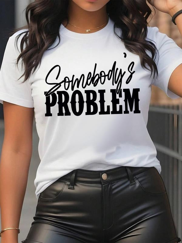 Women's Letter Print Round Neck Tee, Fashion Casual Crew Neck Short Sleeve T-Shirt for Daily Holiday Vacation Outdoor Wear, Ladies Clothes for Summerstyle{n002}4