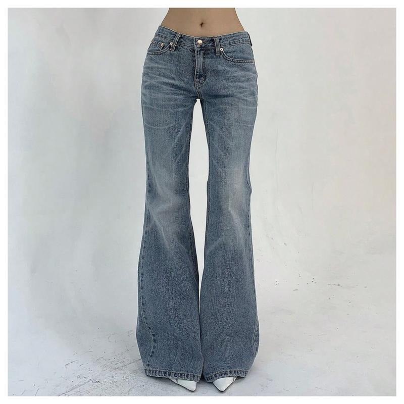 Women's Low Rise Flare Leg Stretchy Denim Pants Y2k Going Out Bell Bottom Jeans