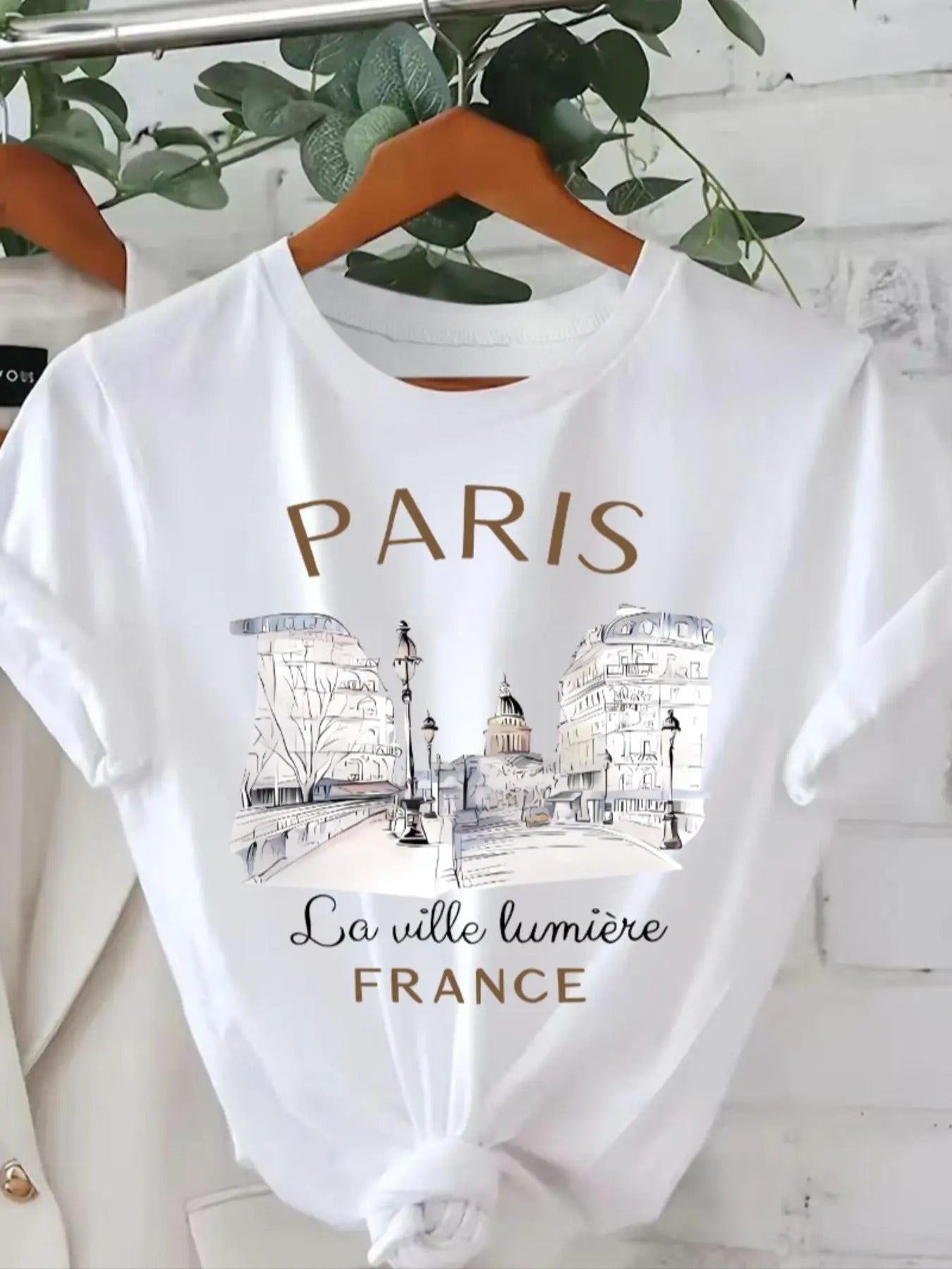 Women's Paris City & Letter Print Round Neck Tee, Casual Short Sleeve Crew Neck T-shirt for Summer, Fashion Women's Top for Daily Wear, Summer Tops, Womenswear, Tshirt