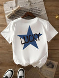 Women's Star & Letter Print Round Neck Tee, Trendy Casual Short Sleeve T-Shirt for Daily Wear, Ladies All Seasons Outfit