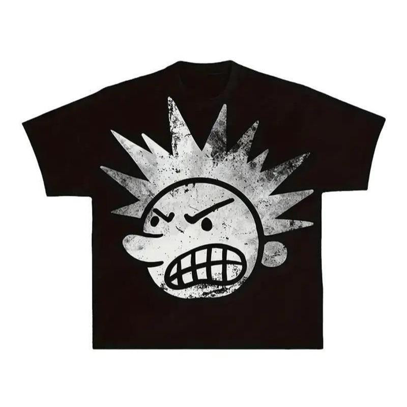 Y2K Funny Face T-Shirt Graphic Streetwear Clothing Unisex Trend Oversized Womenswear