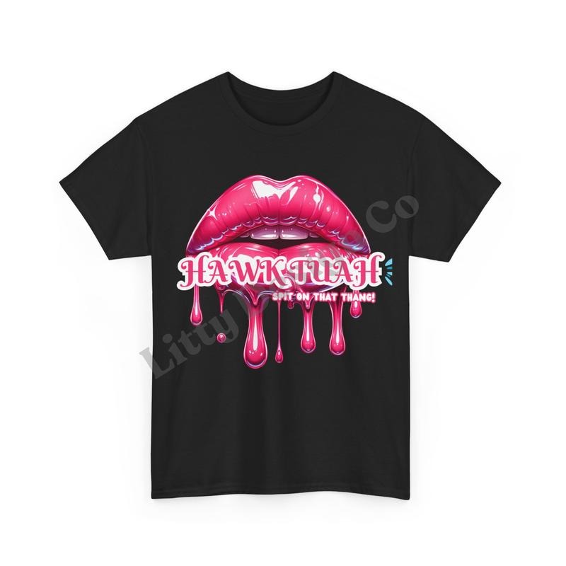 Y2K Hawk Tuah Spit on that Thang Tee, Funny Graphic Printed Tee, Pink Girly Y2K Clothing Sets Streetwear