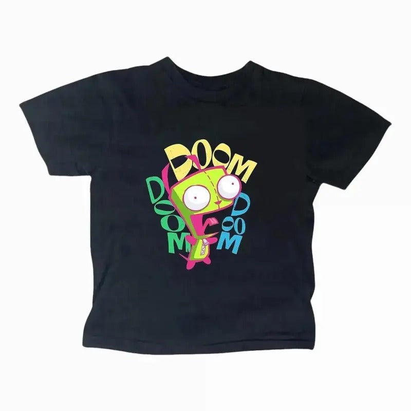 Y2K Women's Gothic Emo Girl Top - Vintage Zim Doom Baby Tee - Scene Clothing 2000s - Soft Cotton Shirt - Summer, Comfort