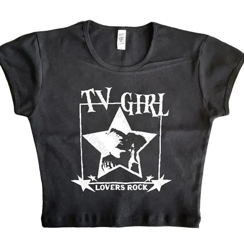 Y2k Clothes Gothic Emo Girl Crop Top Streetwear Aesthetic Grunge Baby Tee Vintage Women Letter Print Casual Short Sleeve T-Shirt