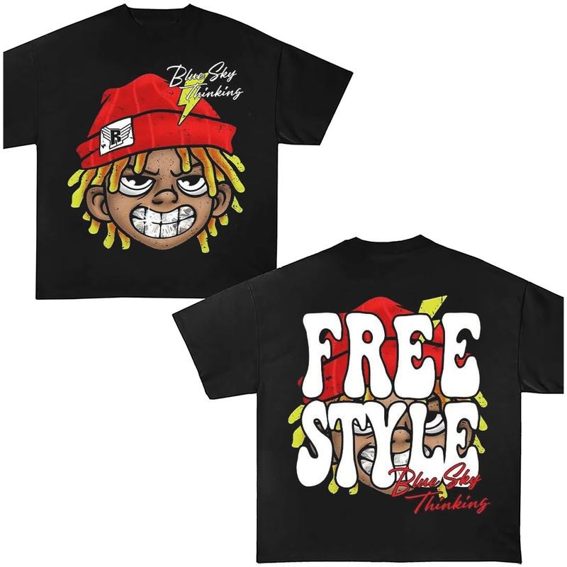 Y2k Clothing Big Face Free Style Graphic Tees Oversized Top Shirt Streetwear