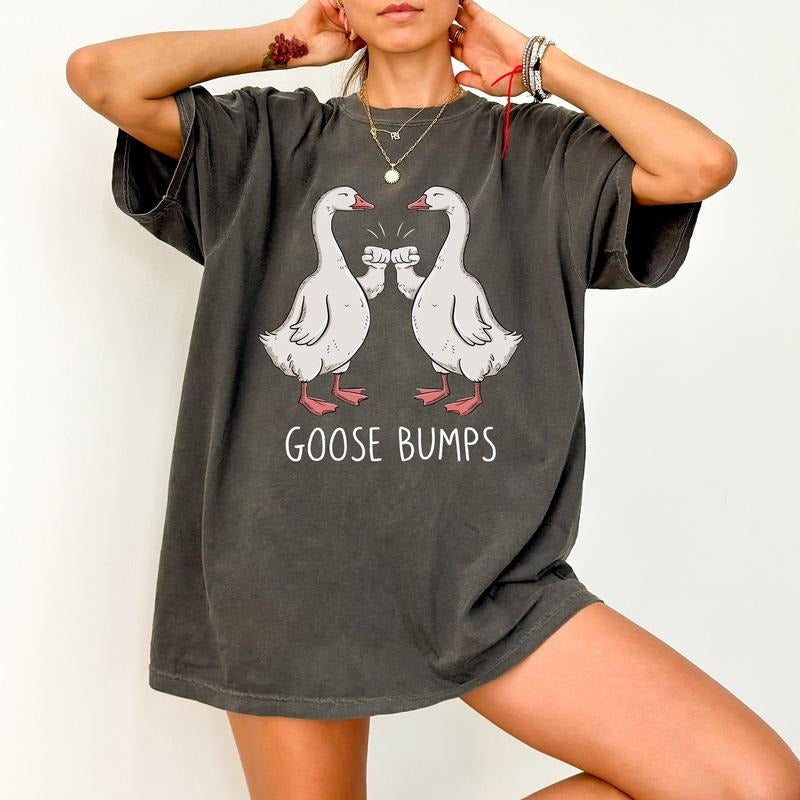 Y2k Goose Bumps Shirt, Funny Goose Shirt, Silly Goose Shirt, Funny Goose Outfit, Goose Lover Tee, Viral Tee Top Womenswear