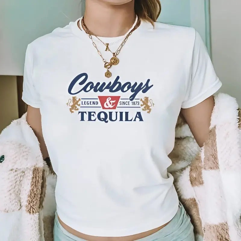Y2k baby tee, Cowboy Tequila, Summers Tees, Country y2k crop top Cotton Fit