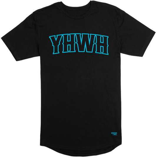 YHWH Long Body T-Shirt (Black & Tropical Blue)