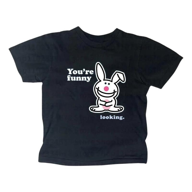 You're Funny Happy Bunny Baby Tee, Gothic Emo Girl Top, Scene Clothing 2000s, Y2k Top Women Streetwear, Casual Cotton Short Sleeve Gift For Her