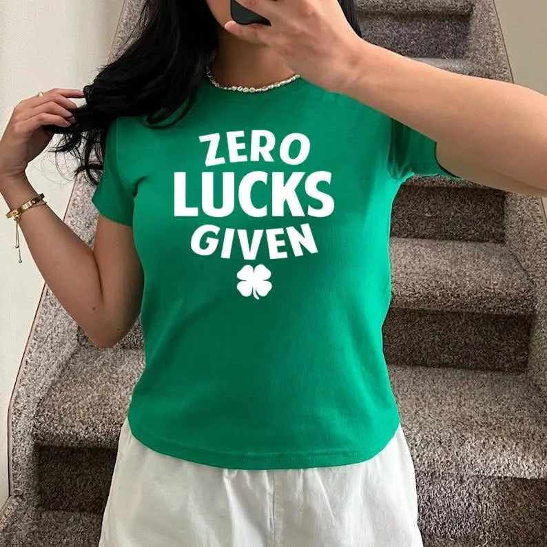 Zero Lucks Given Baby Tee, St Patrick's Day Crewneck, Shamrock Baby Tee, Unisex Baby Tee, Saint Patrick's Day, St Patrick's Day Baby Tee, Y2K 2000's Style, Streetwear Style