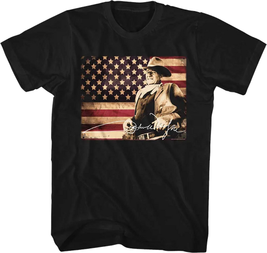 American Flag Autograph John Wayne T-Shirt