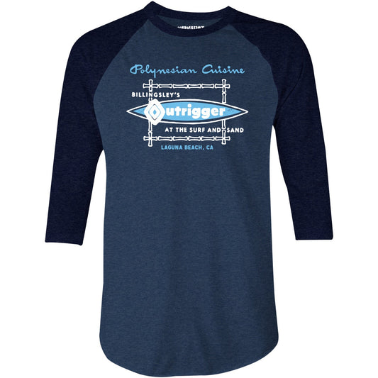 Billingsley's Outrigger - Laguna Beach, CA - Vintage Tiki Bar - 3/4 Sleeve Raglan T-Shirt