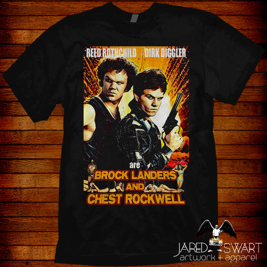 Dirk Diggler Reed Rothchild Brock Landers Chest Rockwell movie poster parody T-shirt Boogie Nights