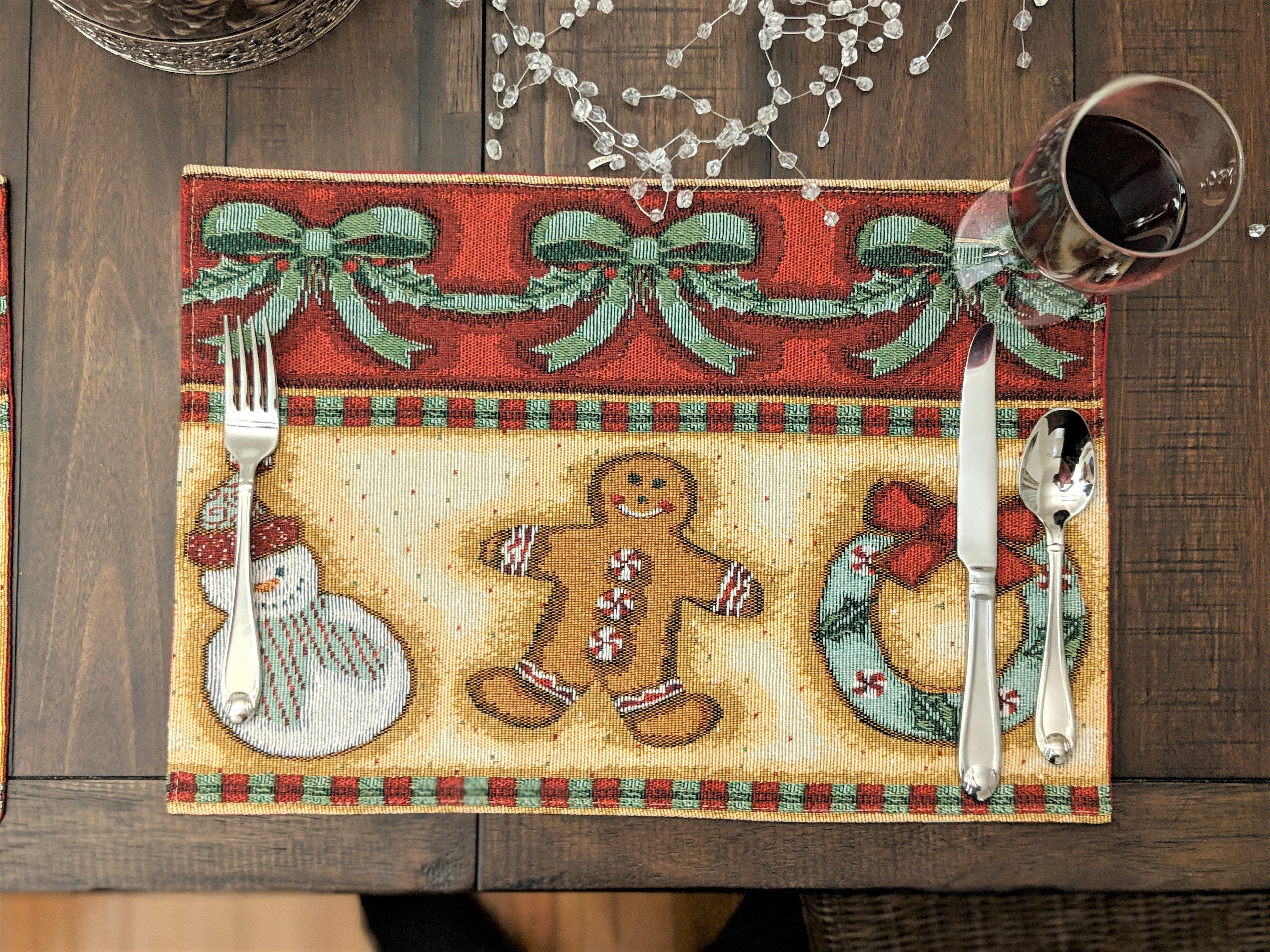 DaDa Bedding Set of 4-Pieces Gingerbread Sweets Holiday Woven Tapestry Placemats 13” x 19” (12917)