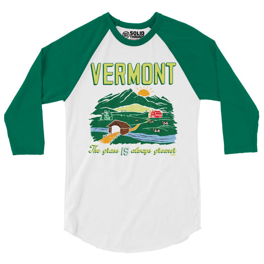 Vermont The Grass IS Always Greener 3/4 Sleeve Baseball T-Shirt